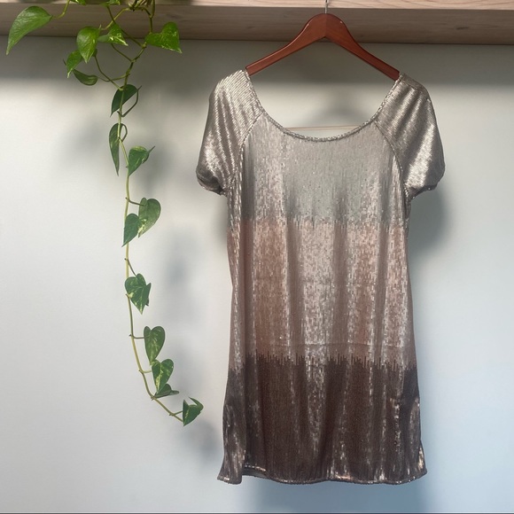 Gold and Silver Sequin Low Back Party Dress - Picture 1 of 4